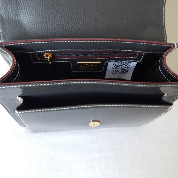 ARCADIA Genuine Patent Leather Flap Chain Crossbody Bag in Dark Grey Italy NWT - Picture 15 of 15